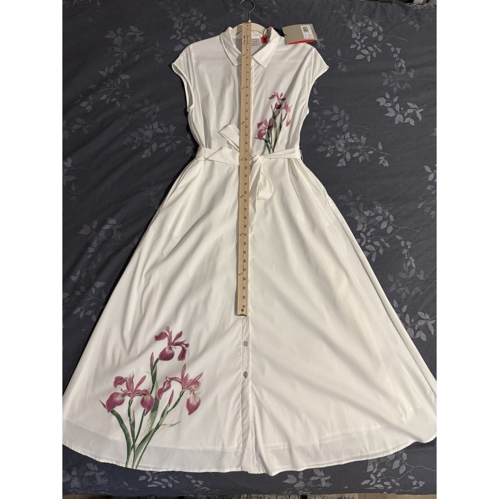 NWT Hunter Floral Faux Embroidery Midi Shirt Dress Button Front Pockets Belt M - Picture 13 of 16